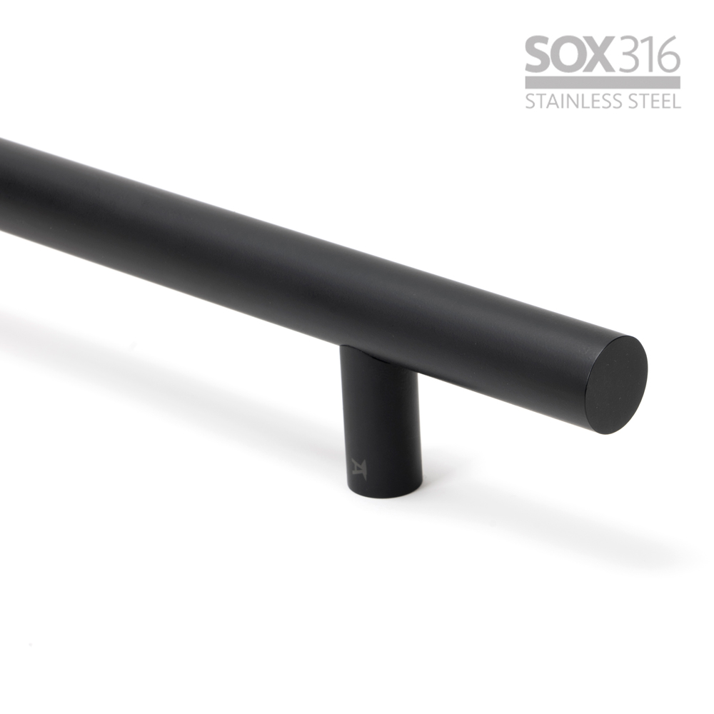 SOX 316 Matt Black T Bar Pull Handle (Single with Secret Fixing) - 1200mm
